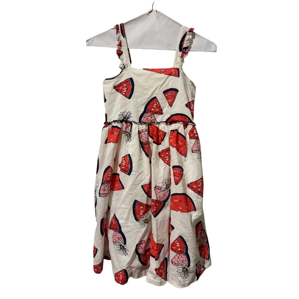 Pink Chicken Girls Watermelon Daisy Print Cotton Ruffle Strap Sundress Size 10Y
